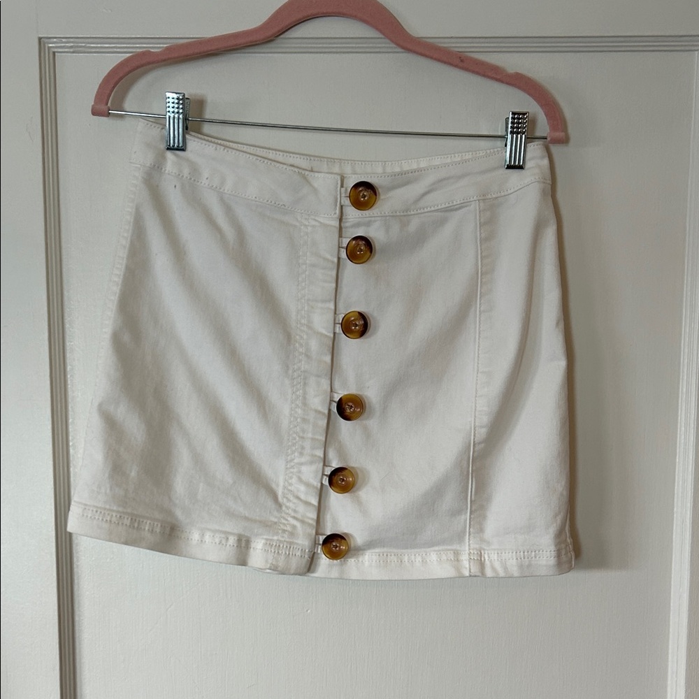 Free People Ivory Buttoned Mini Skirt